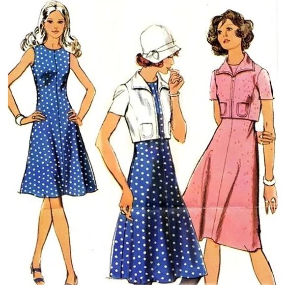 Simplicity Dresses & Skirts - UNCUT Vintage 1970s Simplicity 9396 Sewing Pattern Size XXS Flowy Dress & Jacket